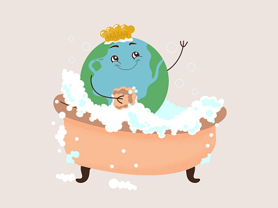 Cute Earth Planet taking a bath cartoon character design earth earth day eco ecology flat happy illustration illustrator planet save vector vector art