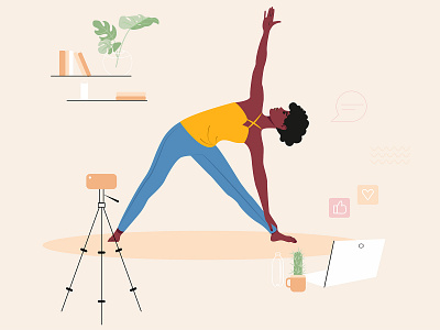 Yoga class at home afro cartoon character design flat illustration illustrator stay home vector vector illustration yoga