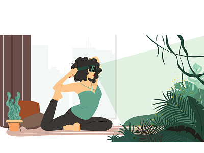 Practice yoga at home in vr glasses flat illustration illustrator tech vector