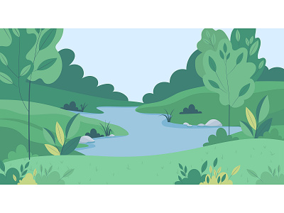 Spring or summer landscape flat illustration outdoor vector