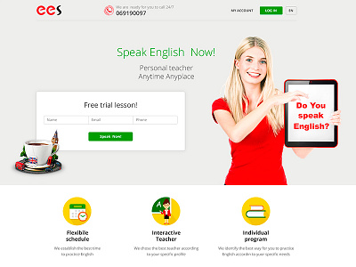 Website Design for english lessons english lessons icon design landing page language school teach university web designer website design