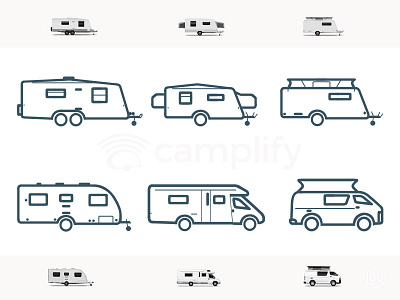 Icon sets for the company Camplify camper caravans icon design rv traler traveling web design