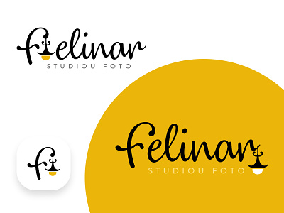 'Felinar - Studiou Foto' Logo Design curly text felinar lamp logo design logo with lamp logo with yellow and black photo light photo studio vintage lamp