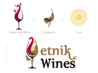 'Etnik Wines' Logo Design etnik export wines glass with wines logo template logo wines sun tradition wines vineyard wine logo design wines wines label