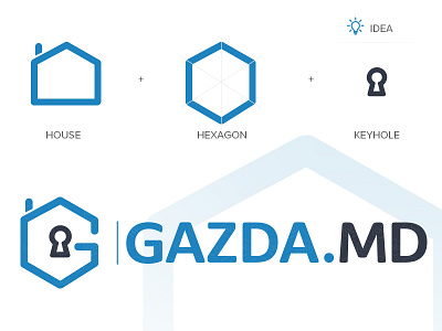 'GAZDA.MD' Logo Design blue logo flat logo hexagon home logo keyhole logo design logo house logo inspiration real estate rentapartments