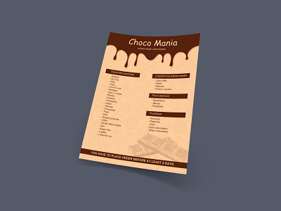 Choco Mania Mockup cake menu chocolate menu designing passion graphic design menu design