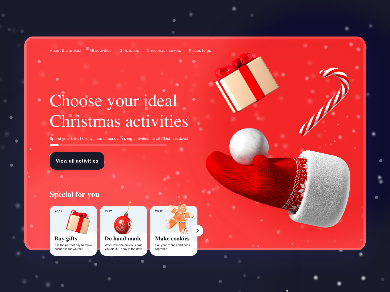 Christmas activities planning website 2021 3d character design christmas design gifts illustration new year ui ux web website winter