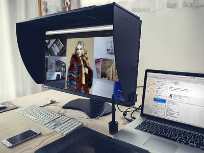 Workspace clean desk display ipad iphone macbook minimal apple office portfolio ui