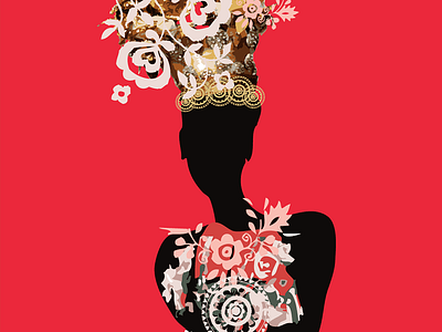 Illustration art black designadet flower illustration red woman