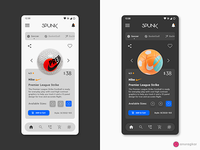 SPUNK- Sports' Store App app appdesign art branding dark design illustration interactiondesign light logo material design minimal mobileapp nike product page sports uidesign uxdesign vector web