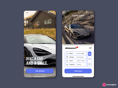 Rent A Car- App Design adobe xd app app design app ui car dailyui design interaction luxury material design minimal mobile mobileapp onboarding rental app sport ui uiux ux