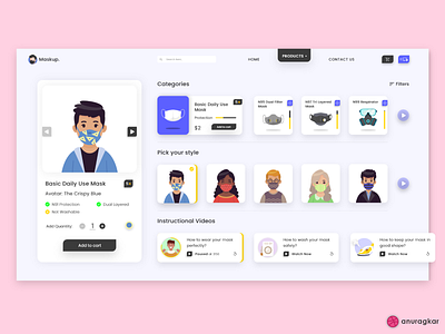 MaskUp- A Custom Mask Store Website app apparel blur branding coronavirus dashboard dashboard ui design healthcare hospital illustration masks online store shadows splash uiuxdesign vectorart webdesign webpage website