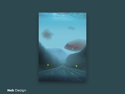 Ocean Road photomontage blue digital art fish fog foggy neb design ocean photo art photography photomontage road