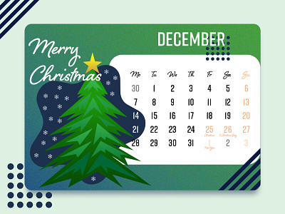 Calendar card - december. calendar december design flat illustration minimal vector