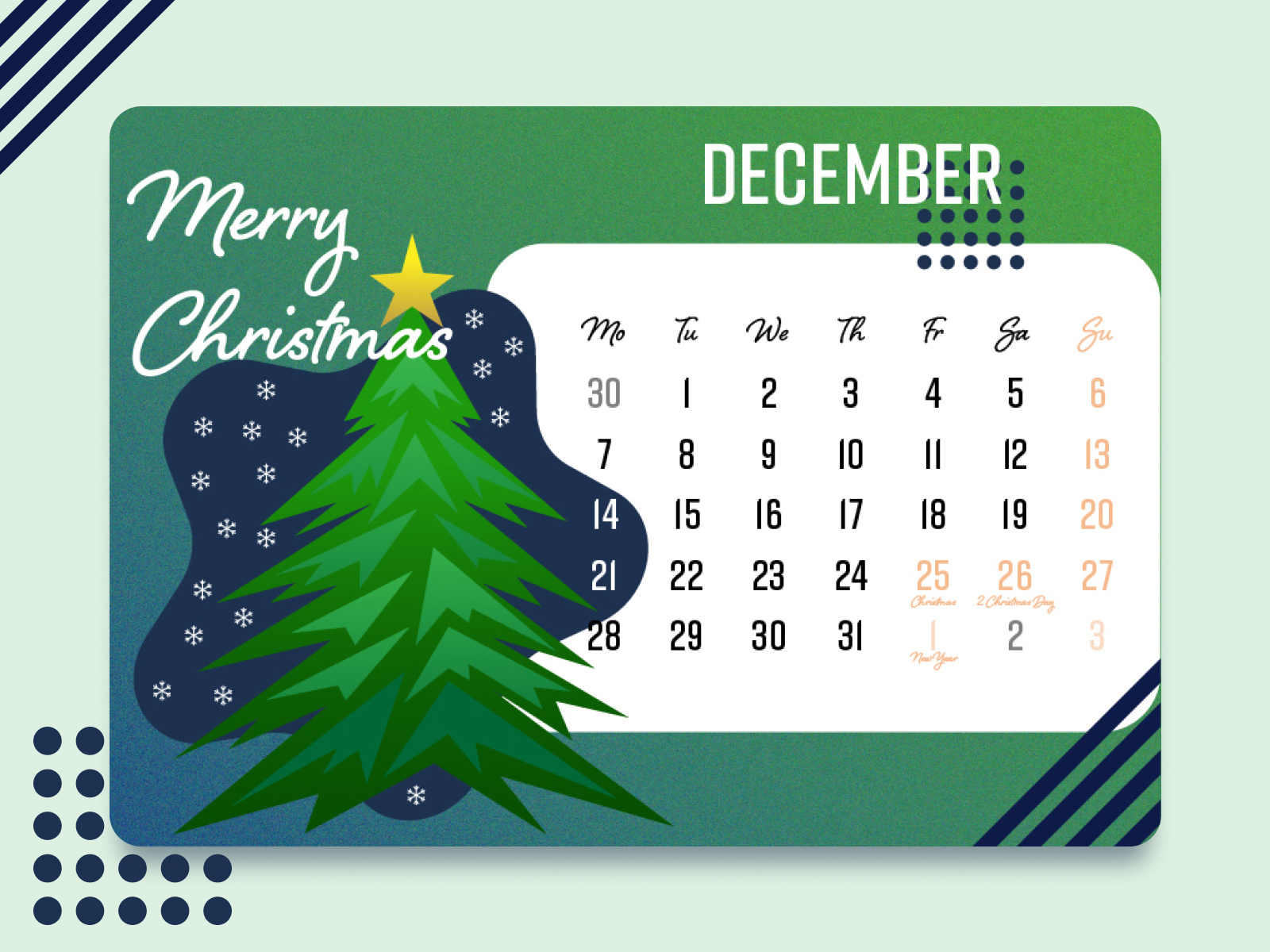 Calendar card - december. by Łukasz Machul on Dribbble