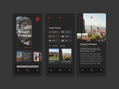 Explor Florence - dark mode design florence italy mobile mobile app mobile ui tourism tourism app travel travel app ui ui design