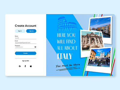 Visit Italy create account design illustration italy sign up signup travel ui ui design webdesign