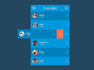 DOG - Friendlist animals app card chat circle dog list profile psd swipe ui ui kit
