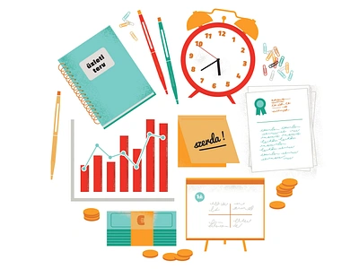 Project Management application book business change clock contract deadline diagram earnings flipchart illustration intime money organized paperclip postit projectmanagement sign vector illustration