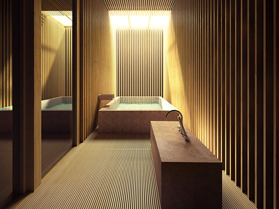 Perspective 3D de salle de bain en bois