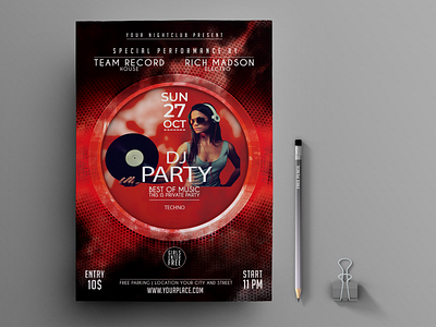 DJ Party Flyer Red branding design dj flyer flyers party flyer