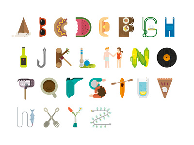 Summer Alphabet alphabet barbecue illustration letters summer typography