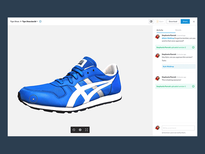 3D Preview in Box 3d animation box comments cool gif preview render shoes tasks ui verold