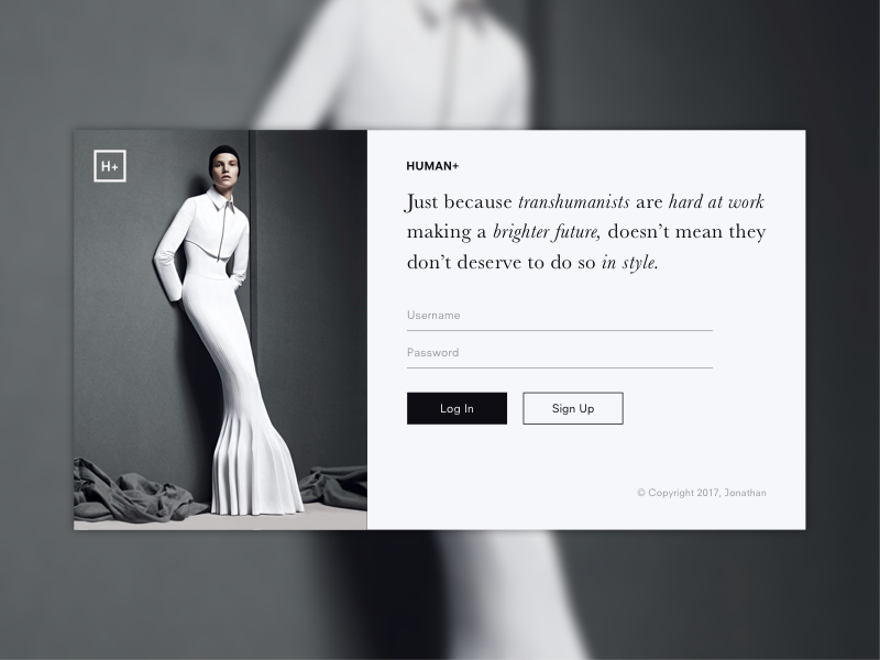 DailyUI 001 transhumanism sign in monochrome modernist login fashion daily ui dailyui