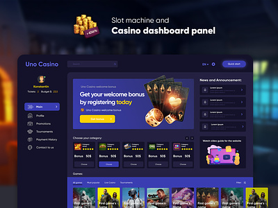 Slot machine casino dashboard panel casino dashboard machine panel slot ui ux webdesign website
