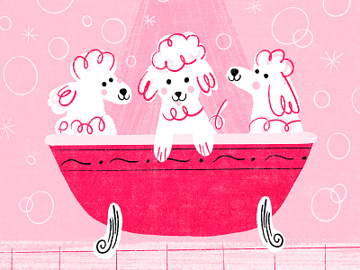 Fancy Poodle Bath bath bathtub bubbles childrens art cute fancy illustration kids art pink poodle