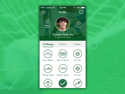 Kick Off - Player Profile app design icons ios iphone mobile ui design
