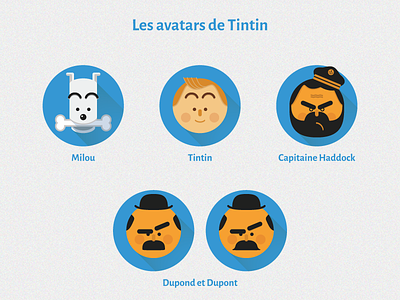 Tintin characters' avatars app avatar flat graphic design icon illustration mobile shadow tintin ui design web
