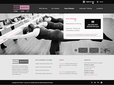 Barre Studio Homepage barre black fitness pink web design wordpress