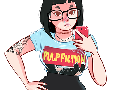 Selfie, pulp fiction girl illustration movie selfie tattoos