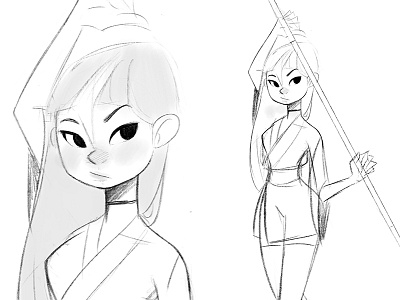 Sketch 2 character girl samurai warrior