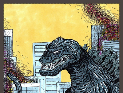 Godzilla drawing godzilla illustration ink kaiju markers watercolor