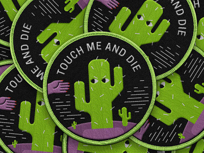 Touch me and dribbble cactus cute embroidery illustration mock ups order patches vector wearables