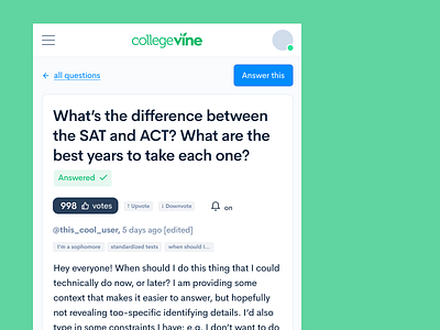 CollegeVine question and answer forum product design ui