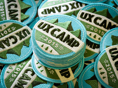 Embroidered patches for UX Camp badge green patch teal ux camp ux east