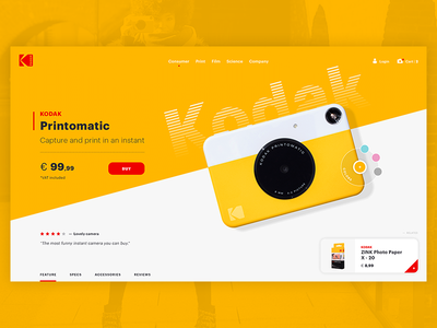 Kodak - concept analog camera cart e commerce hero kodak photo polaroid product shop store yellow