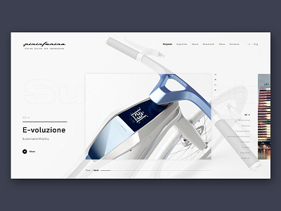 Project gallery 2 - E-voluzione by Pininfarina automotive bike case study filters full screen gallery horizontal scroll interface minimal project ux ux ui