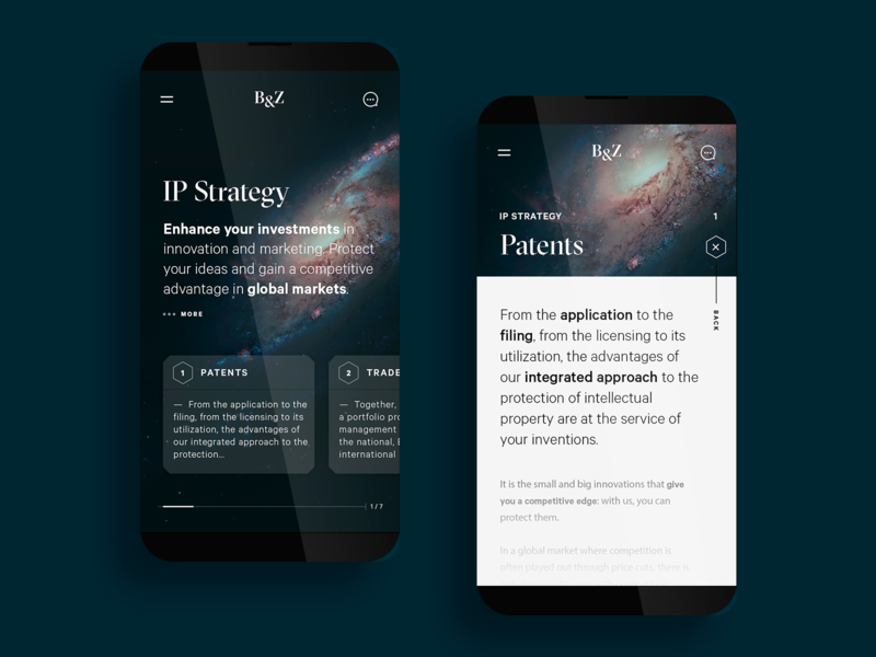 B&Z - IP Strategy › Patents astronaut branding design get intellectual minimal mobile mobile app property protection responsive sci fi services space star typography ui ux web website