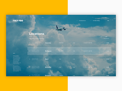 Italy ✈ FBO - Locations abstract airplane airports booking cities filters flights info italy listing location tracker locations map skyscanner tracking app travel typography ui ux
