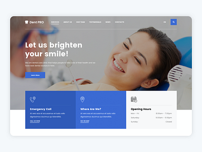 Dental Clinic Landing Page UI design icon minimal typography