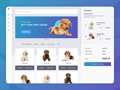 Puppies Selling Ecommerce Website design flat minimal typography ux web