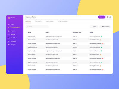 Customer Portal - Table View design minimal typography ui web