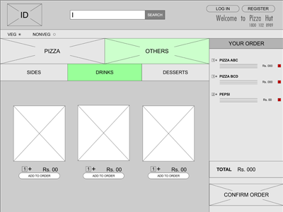 Pizza Hut App online ux wireframes