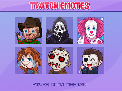 dead by daylight twitch emotes badges cartoon emotes chibi twitch emotes emotes freedy ghost it clown kawaii twitch emotes michael myers streamer twitch emotes twitch sub badges