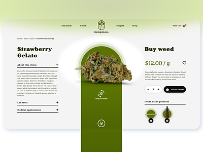 Web product page by Milo Solutions cannabis cbd design ecommerce flowers hemp indica order product page product view sativa seeds store thc topics ui ui design ux ux design weed