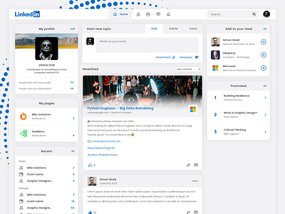LinkedIn Redesign by Milo Solutions concept homepage linkedin newsfeed redesign social media ui ui design ux ux design web design